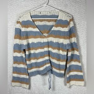 V-Neck Striped Knit Sweater in Blue, White & Tan. 100% Cotton and the Colors 🔥🧡